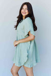 Ninexis Out Of Time Ruffle Hem Dress with Drawstring Waistband in Light Sage